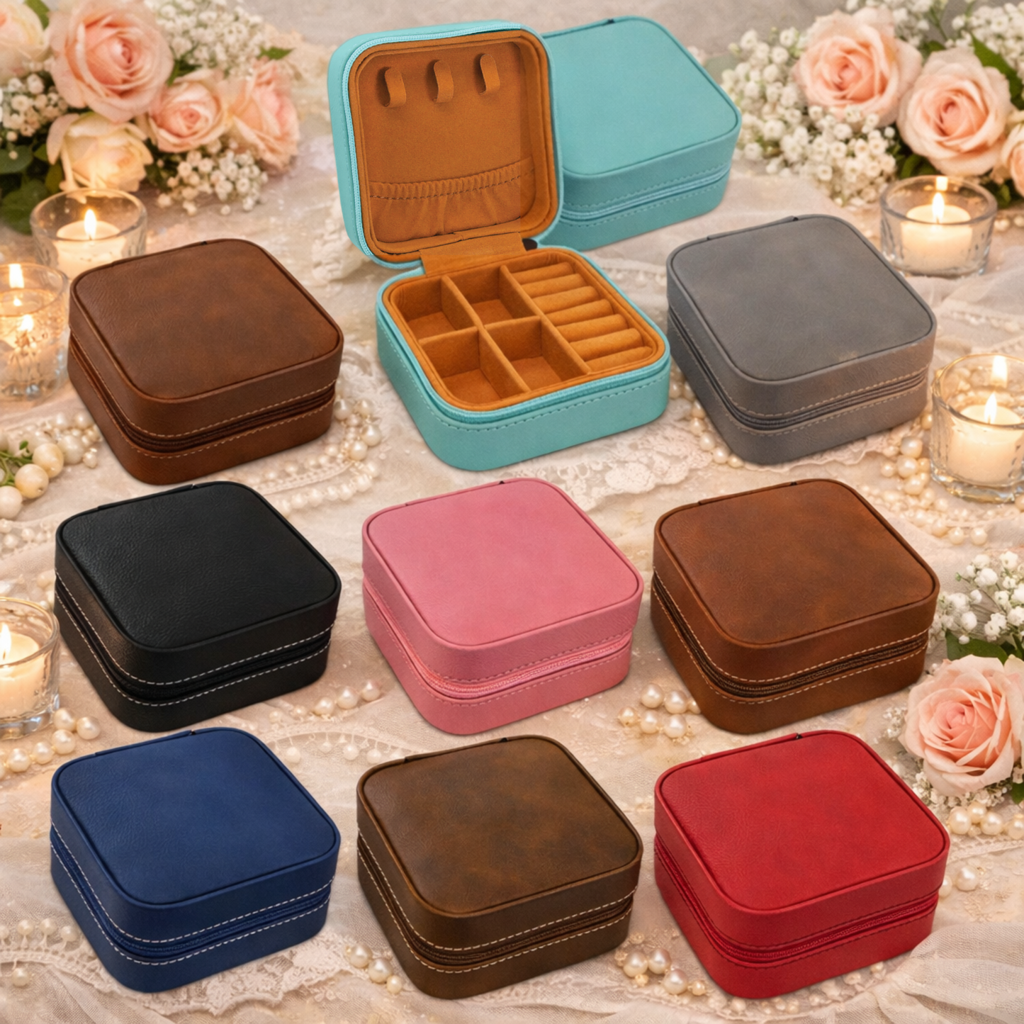 Custom Engraved Leatherette Travel Jewelry Box